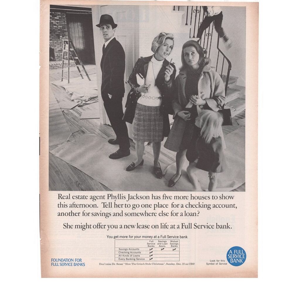 Full Service Bank Advertisement Vintage 1968 Real Estate Money Finance Loan B&W